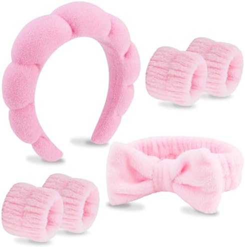 VELSCRUN 6 Pack Spa Headband, Makeup Headband, Face Wash Headbands, Skincare Headbands, Pink Sponge Hair Band Bow Tie Spa Head Band for Washing Face Wristband Set Hair Accessories for Women Girls by VELSCRUN