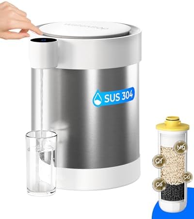 Waterdrop ED21W Rechargeable Non-Gravity Water Filter System, 5-Stage Stainless Steel Countertop Filtration, Reduce 70+ Contaminants, Lead, Chlorine and Cadmium, 22-Cup by Waterdrop