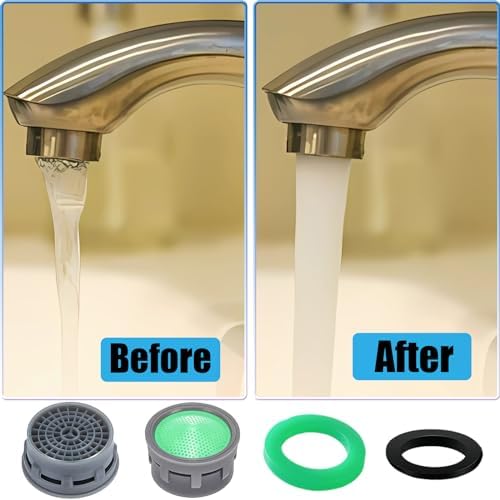 Faucet Aerator, 1.5 GPM Flow Restrictor Insert, Faucet Aerator Replacement Part for Bathroom or Kitchen Faucet Filter, Fits Male and Female Faucet Aerators with Washers (20 Pcs) - Image 4