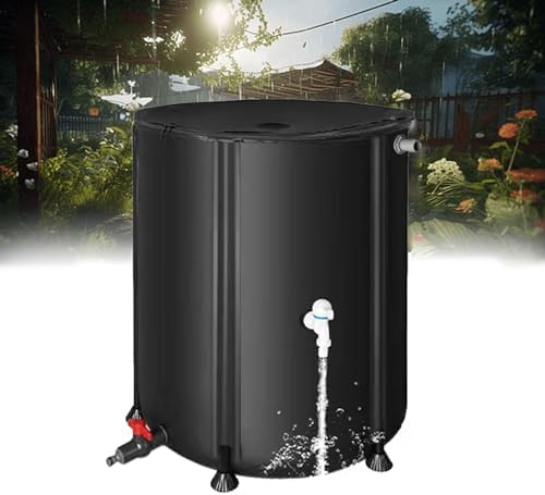 Foldable Rain Barrel with Stand and Tap 250L Capacity Black Garden Water Butt and Rain Catcher System by Unknown