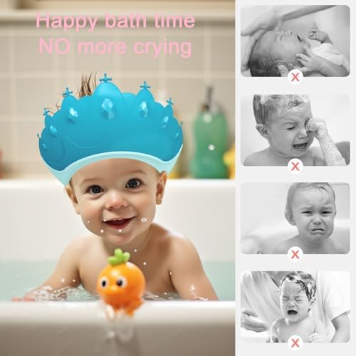 Baby Shower Cap Shield, Baby bath set shower cap, Visor Hat for Eye and Ear Protection for 0-9 Years Old Children,Cute Crown Shape Makes the Baby Bath More Fun (Blue) - Image 5