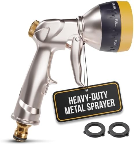 Metal Garden Heavy Duty Hose Nozzle, 8 Spray Patterns, Lock Clip by VIKROM
