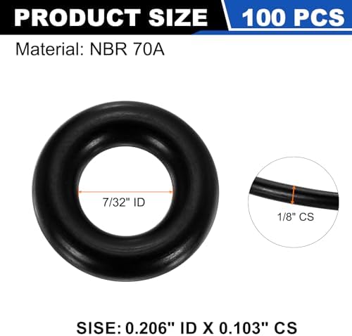 uxcell 100Pcs AS-107 NBR 70A O-Rings 7/32"ID x 3/32"CS/0.206"ID x 0.103"CS - Image 2