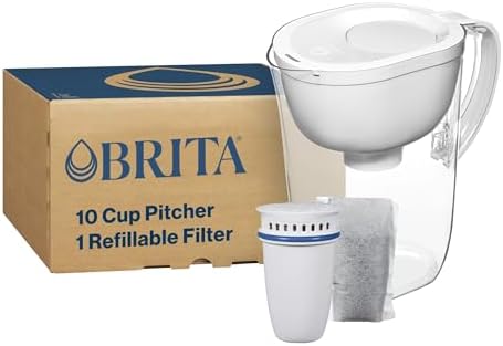 Brita Refillable Water Filtration System with Large 10 Cup Pitcher 1 Shell and 1 Filter, SmartLight Change Indicator, BPA-Free, 80% Less Plastic*, Lasts Two Months, Large, 10-Cup Capacity, White by Brita