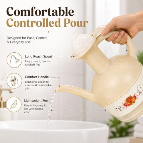 Beige Lota Bodna Toilet Wash Jug with Handle, Plastic Muslim Wudu & Bathroom Hygiene Water Pitcher, Portable Bidet Rinse Cup for Toilet, Home & Travel - Image 5