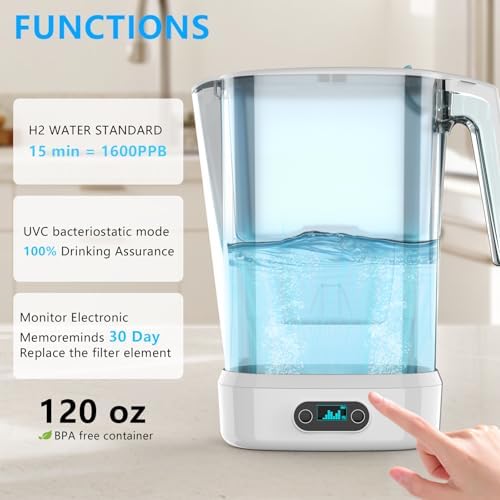 Hydrogen Water Filter Pitcher - BPA Free Rich Hydrogen Water Generator Electrolysis Jug with SPE/PEM. Removes 99% of Lead, Microplastics, PFAS & Chlorine – Advanced UltraFiltration Technology - Image 4