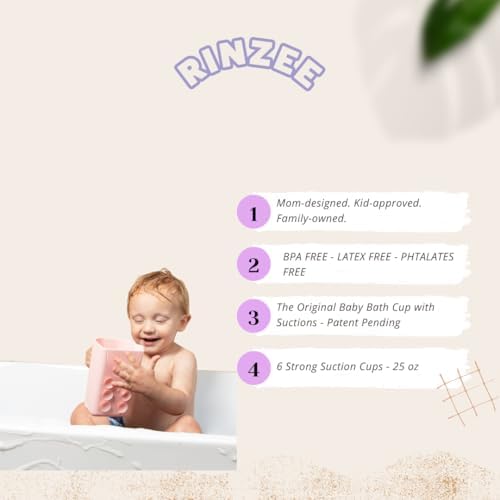 Rinzee® Baby Bath Rinse Cup with Suctions – Soft Silicone Shampoo Rinser for Kids – BPA‑Free, Drains Upside Down, Sticks to Tiles. Patent Pending - Image 3
