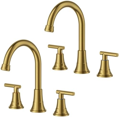 FORIOUS 3 Hole Brushed Gold Bathroom Facuet Widespread, 2 Pack Gold Faucet by FORIOUS