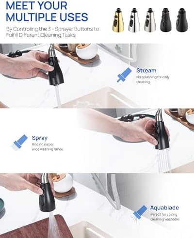 Pull Down Kitchen Faucet Sprayer Head Replacement Part, 15 Connectors, 3 Function Pull Out Sink Sprayer Replacement Nozzle, Kitchen Faucet Head Hose Spray Tap Spout,Oil Rubbed Bronze - Image 3