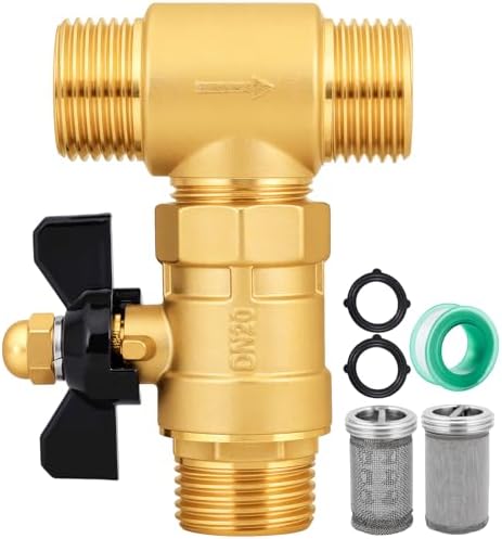 SIGURANTA RV & Garden Hose Water Filter, Heavy Duty Brass Inline Filter with Drain Valve, Dual Inlet (3/4" GHT & 1/2" NPT), 3/4" GHT Outlet, Interchangeable 40 & 100 Mesh Sediment Screens(Set D2) by SIGURANTA