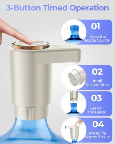 Water Jug Pump for 5 Gallon Bottle – Portable Electric USB-C Charging Dispenser, Dual Powerful Motors, Fast Flow, Fits 2-5 Gallon Jugs – Ideal for Home, Office, Camping, RV, Beige - Image 4