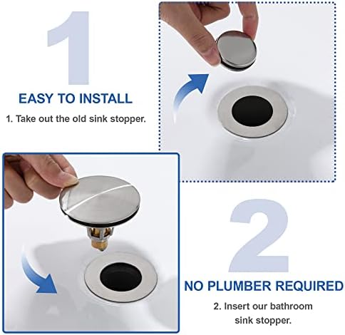 3-in-1 Universal Bathroom Sink Stopper - Brushed Nickel Pop Up Sink Drain Stopper, Brass Bounce Bullet Core Sink Stopper Replacement, Wash Basin Drain Filter Plug with Anti-Clogging Strainer - Image 7