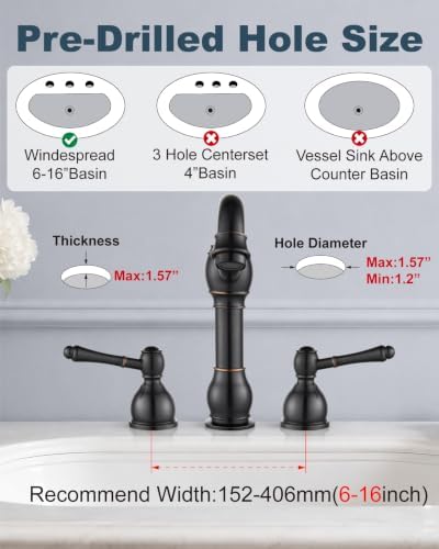 Aolemi Widespread Bathroom Sink Faucet 3 Hole Metal Lever Oil Rubbed Bronze - Image 3