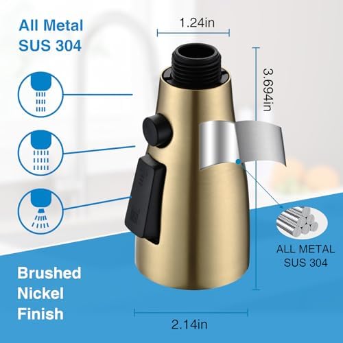 Metal Kitchen Faucet Head Replacement, 3 Functions Kitchen Faucet Head High Pressure, Brushed Gold Pull Down Kitchen Sink Sprayer Replacement with 9 Adapters Compatible with Most Faucets - Image 2