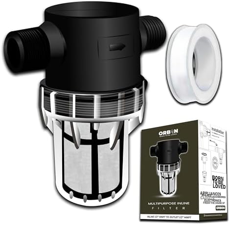 Inline Water Filter – 1/2" MNPT to MNPT, Fine Mesh Sediment Filter for Whole House, Under Sink, Shower, Washing Machine, Garden Hose, Well Water, Tap – Reusable Pre-Filter & Water Strainer by ORBON