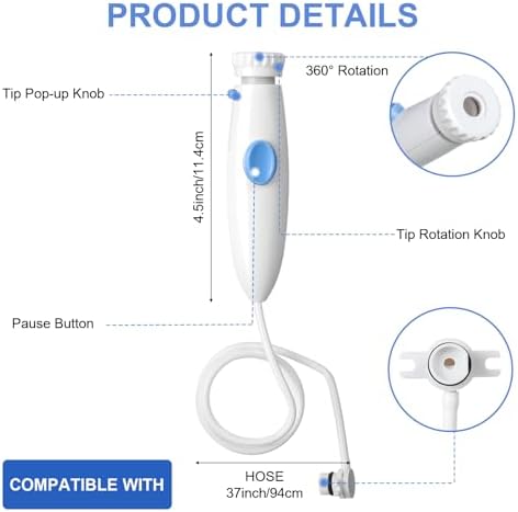 BBTO Oral Hygiene Accessories Standard Water Hose Plastic Handle with Water Flosser Replacement Jet Tip, Compatible with Waterpik Oral Irrigator WP-100 WP-300 WP-660 WP-900 (4 Pieces) - Image 2