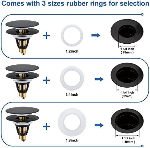 Universal Bathroom Sink Stopper - Pop Up Sink Drain Stopper, Push Button Flixfilter Sink Drain Stopper Replacement, Wash Basin Drain Filter Plug Anti-Clogging Basket, Matte Black - Image 3