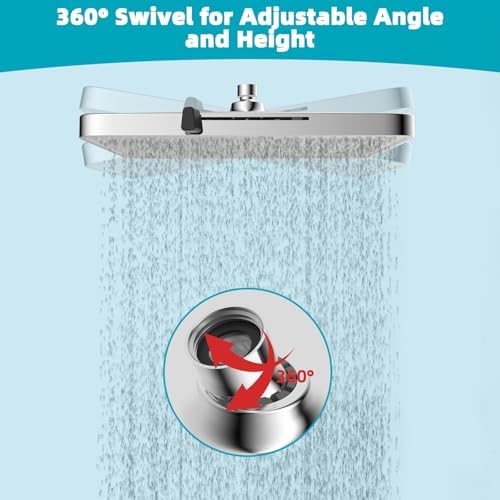 Hibbent 5 Spray Modes Shower Head, 13'' High Pressure Rain Shower Head, Large Rainfall Showerhead for Bathroom, High Flow Waterfall Fixed Showerheads with Adjustable Swivel Ball Joint, Silver - Image 6