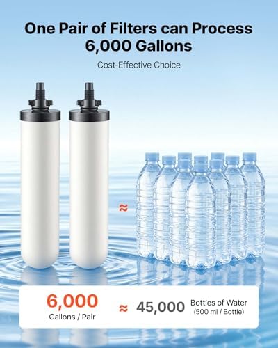 VEVOR Gravity-fed Water Filter System, 3G 304 Stainless-Steel Countertop Water Filtration System, Reduces Lead and up to 99% of Chlorine, with 2 Ceramic Carbon Filters, and Spigot, for Home Camping RV - Image 4