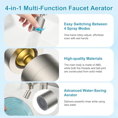 Hibbent 4-Mode Faucet Aerator, Faucet Sprayer Attachment, Brushed Nickel - Image 4