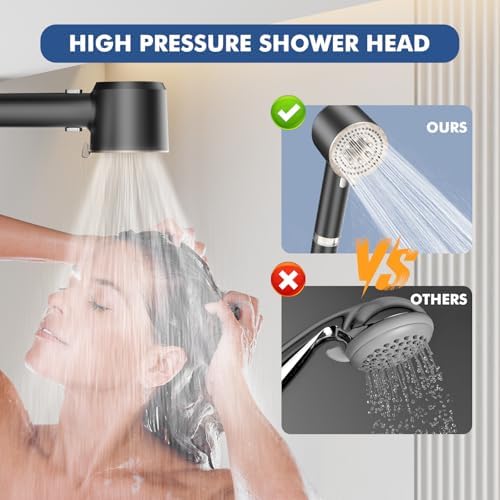Filtered Shower Head with Handheld,High Pressure Shower Heads 3 Spray Modes Turbo with ON/OFF Switch,Water Filter Shower Head with Stainless Hose for Hard Water RV Home Camper Travel Trailer - Image 4