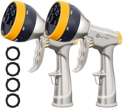 AUTOMAN Garden Nozzle Sprayer, 2 Pack High Pressure Spray Nozzle, 100% Metal Water Hose Nozzle, 7 Patterns Watering Nozzle, Heavy Duty Sprayer Garden Nozzle for Watering Plants & Lawns, Washing Cars by AUTOMAN
