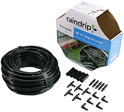 Raindrip R280DT Drip-A-Long1/4 in. Dripline Kit includes 50 feet of 1/4-Inch Dripline preassembled with 1/2 GPH drippers, 5 Barbed Tees, 5 Barbed Elbows, 5 Barbed Couplings, 5 End Plugs - Image 2