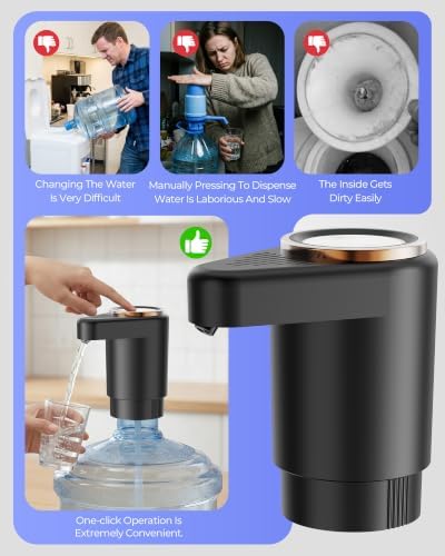 Water Jug Pump for 5 Gallon Bottle – Portable Electric USB-C Charging Dispenser, Dual Powerful Motors, Fast Flow, Fits 2-5 Gallon Jugs – Ideal for Home, Office, Camping, RV, Dark Black - Image 2