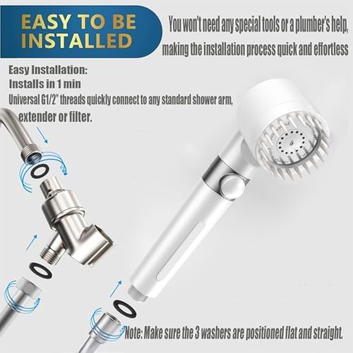 High Pressure Handheld Shower Head High Pressure Shower Heads- High Flow Even with Low Water Pressure - Hand Held Showerhead Set with 59″Replacement Hose/Bracket and Cotton Filters (true white) - Image 7