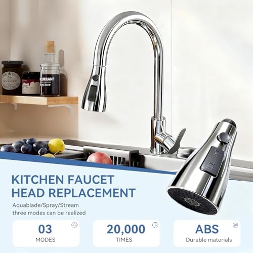 Kitchen Faucet Head Replacement with 3 Modes, Pull Down Spray Head for Kitchen Faucet, Kitchen Sink Sprayer Replacement Compatible with Moen, American Standard, Kohler Faucets - Image 3