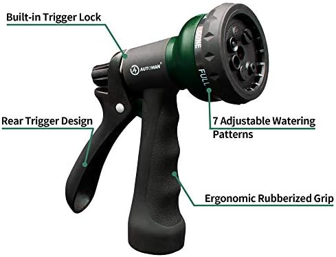 AUTOMAN Garden Hose Nozzle, Water Hose Sprayer Nozzle with 7 Adjustable Watering Patterns, Slip Resistant for Watering Plants, Lawn& Garden, Washing Cars, Cleaning, Showering Pets & Outdoor Fun. - Image 2