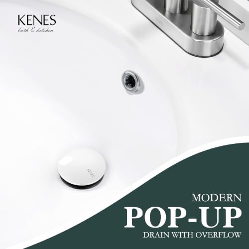 KENES White Bathroom Sink Drain with Overflow, Ceramic Pop Up Sink Drain - Image 2