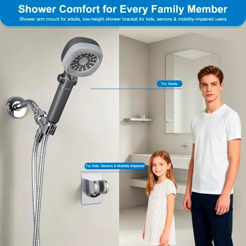 Filtered Shower Head with Handheld,ON/OFF Switch,4 Mode High Pressure Spray Showerhead with Filters for Hard Water, Remove Chlorine,79In Long Hose&Bracket Extra Adhesive Shower Holder - Image 4