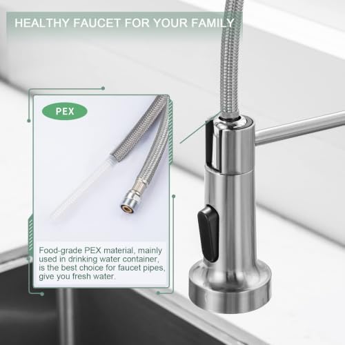 WEWE Brushed Nickel Kitchen Faucet with Pull Down Sprayer, Single Handle Stainless Steel Sink Faucet with Deck Plate, 1 or 3 Hole Faucet for Kitchen, Laundry and RV - Image 5