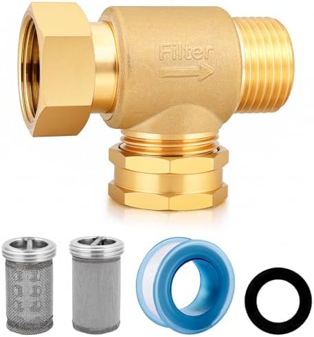 Garden Hose Filter Attachment with 100 Mesh and 40 Mesh Stainless Steel Screen,Brass Filter Pressure Washer Inlet for RV Camping Car Wash Rainwater Filtration (with Cap) by YELUN