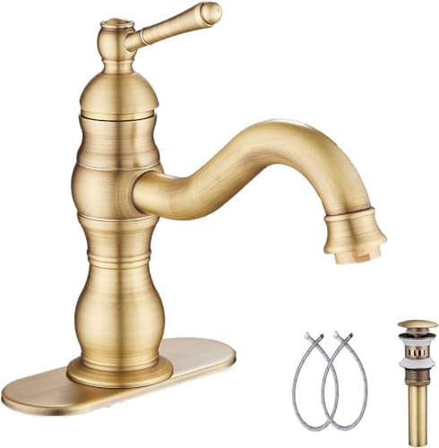 Antique Brass Bathroom Faucet, Single Handle, One Hole by GGStudy
