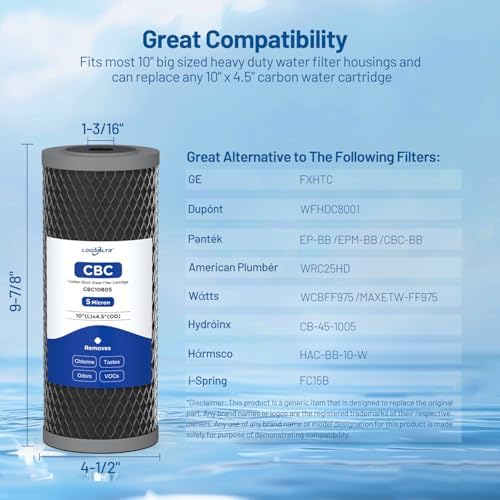 5 Micron 10" x 4.5" Whole House Carbon Block Water Filter Cartridge, 1 Pack - Image 2