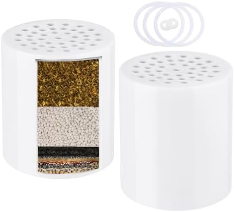 Heavy Duty Shower Filter Replacement Cartridge 2 Pcs, Shower Head Filter Refill Cartridge, for Hard Water Chlorine Heavy Metal Impurity, Improve Skin Hair, Fit Any Similar Design Shower Water Filter by Luxau