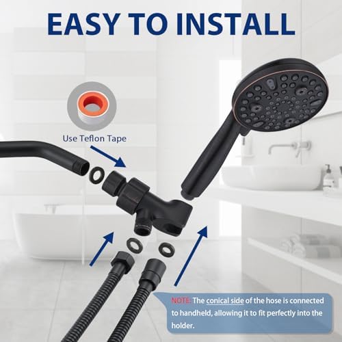 High Pressure 10 Setting Handheld Shower Head, 5" Detachable Showerhead Spray Built-in Power Wash to Clean Tub, Tile & Pets, 79" Extra Long Stainless Steel Hose, Adjustable Bracket - Oil Rubbed Bronze - Image 5