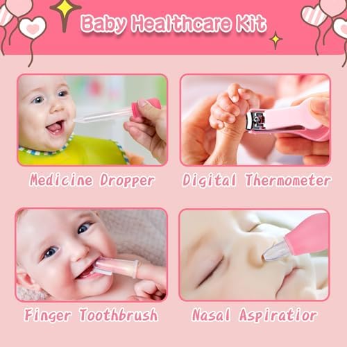 Baby Healthcare and Grooming Kit, 14 in 1 Baby Safety Set Newborn Nursery Health Care Set with Hair Brush Scale Nail Clippers for Baby Girls Boys (14 Kits Pink) - Image 5