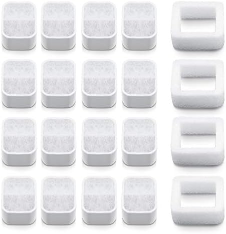 Ceramic Cat Water Fountain Replacement Filters, 16 Pack Pet Fountain Replacement Filters and 4 Pack Foam for Tritone/Fiumi Drinking Fountain by TheBestPetConsultant