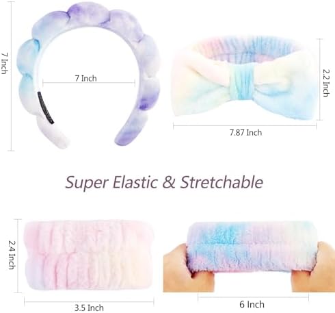 VELSCRUN Spa Headband, Makeup Face Wash Skincare Headbands, 6 Pcs Light Colorful Sponge Bow Tie Get Ready HairBand Facial Wristband Set, Stuff for Teen Girls Women Trendy Fashion Hair Accessories - Image 6