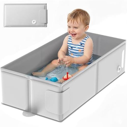 Baby Bathtub for 6M-3Y Toddler, Baby Shower Gifts & Registry Search for Boys Girls, Collapsible & Portable Bathtub for Beach Vacation Travel, Bath Essentials for Toddler, Newborn, Kids by Unknown