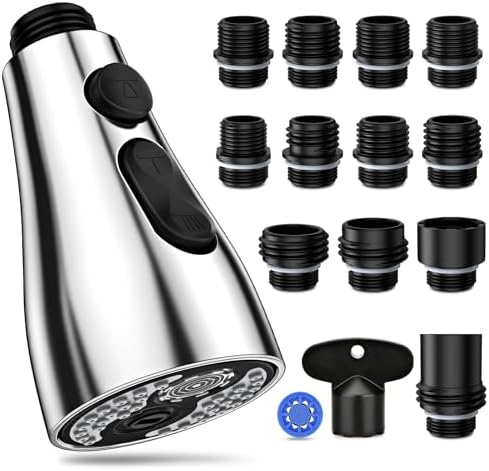 Kitchen Faucet Head Replacement 3 Modes with 12 Adapters, Pull Down Spray Head for Kitchen Faucet, Kitchen Sink Faucet Head G 1/2, Sprayer Head Replacement, Chrome by Ifaucet