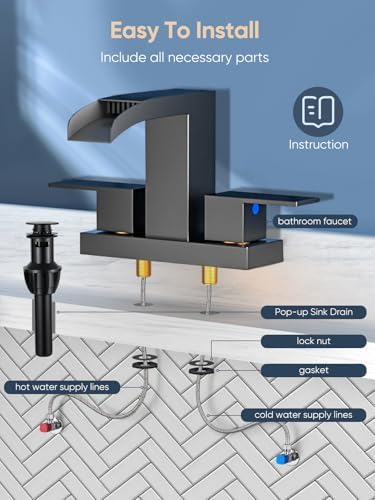 Cobbe Waterfall Bathroom Faucet, Matte Black 4 Inch Centerset, 2 Pack - Image 6