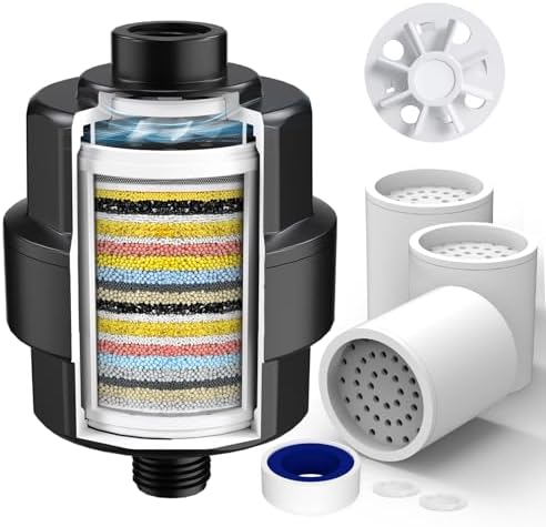 SR SUN RISE 20 Stage Shower Filter for Hard Water, 3 Cartridges, Black by SRSUNRISE