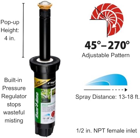 Rain Bird 12SAPROPR HE Pro Rotary Sprinkler, Adj 45-270°, 13-18 Feet, 4" - Image 2