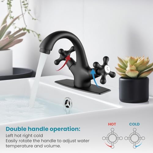 gotonovo Bathroom Sink Faucet 1 Hole Double Cross Handle, Matte Black - Image 5