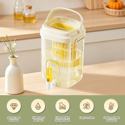 Fridge Water Pitcher with Spout & Fruit Infuser – 2L BPA-Free Cold Drink Dispenser with Handle for Juice, Tea, Lemon Water – Portable Jug for Camping, Picnic, Party (Yellow) - Image 4