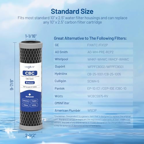 5 Micron 10" x 2.5" Whole House Carbon Block Water Filter Cartridge, 4 Pack - Image 2